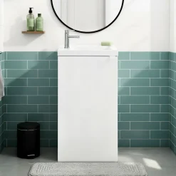 Meuble lave-mains à poser blanc mat l.44 cm Imandra + plan vasque blanc résine Beni, GoodHome
