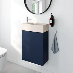 Meuble lave-mains à poser bleu nuit mat l.44 cm Imandra + plan vasque béton moucheté, GoodHome