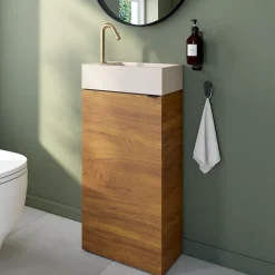 Meuble lave-mains à poser effet noyer l.44 cm Imandra + plan vasque béton moucheté, GoodHome