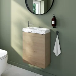 Meuble lave-mains à poser effet chêne l.44 cm Imandra + plan vasque terrazzo, GoodHome