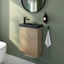Meuble lave-mains à poser effet chêne l.44 cm Imandra + plan vasque effet marbre noir, GoodHome