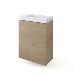 Meuble lave-mains à poser effet chêne l.44 cm Imandra + plan vasque effet marbre blanc, GoodHome