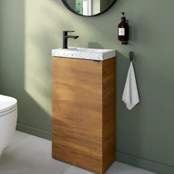 Meuble lave-mains à poser effet noyer l.44 cm Imandra + plan vasque terrazzo, GoodHome