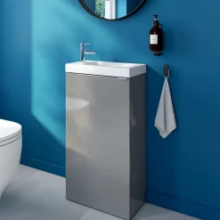 Meuble lave-mains à poser gris brillant l.44 cm Imandra + plan vasque blanc céramique Nira, GoodHome