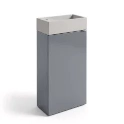 Meuble lave-mains à poser gris brillant l.44 cm Imandra + plan vasque béton beige moucheté, GoodHome
