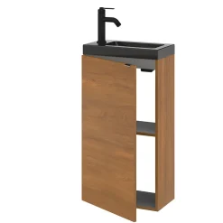 Meuble lave-mains à poser lave-mains effet noyer l.44 cm Imandra + plan vasque noir céramique Nira, GoodHome