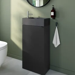 Meuble lave-mains à poser noir mat l.44 cm Imandra + plan vasque béton gris, GoodHome