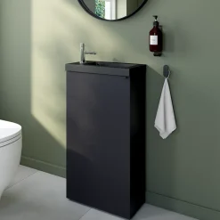 Meuble lave-mains à poser noir mat l.44 cm Imandra + plan vasque noir résine Beni, GoodHome