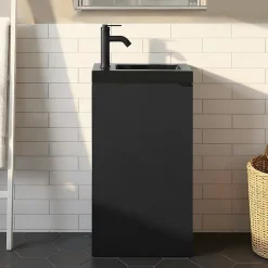 Meuble lave-mains à poser noir mat l.44 cm Imandra + plan vasque noir céramique Nira, GoodHome