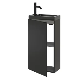 Meuble lave-mains à poser noir mat l.44 cm Imandra + plan vasque noir céramique Nira, GoodHome