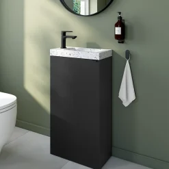 Meuble lave-mains à poser noir mat l.44 cm Imandra + plan vasque noir terrazzo, GoodHome