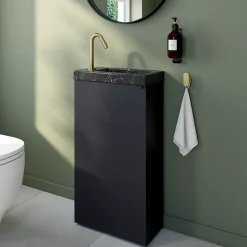 Meuble lave-mains à poser noir mat l.44 cm Imandra + plan vasque effet marbre noir, GoodHome
