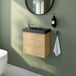 Meuble lave-mains à suspendre l.43,2 x H.38,5 x P.22,5 cm, effet chêne, Homesight Etty