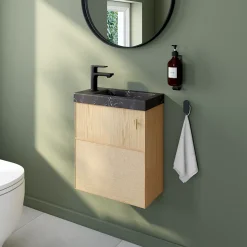 Meuble lave-mains à suspendre l.43,2 x H.48 x P.22,5 cm, effet chêne clair et jute, Homesight Java
