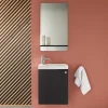 Meuble lave-mains AVA noir carbone + miroir tablette blanche