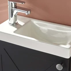 Meuble lave-mains AVA noir carbone + miroir tablette blanche