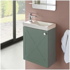 Meuble lave-mains AVA vert de gris + robinet chromé