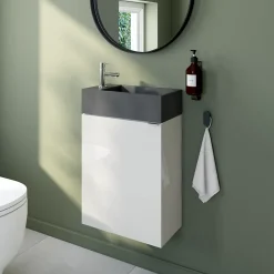Meuble lave-mains blanc brillant Imandra l.44 cm Imandra + plan vasque béton gris, GoodHome