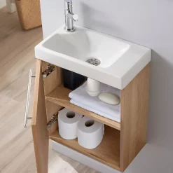 Meuble lave-mains complet couleur chêne Oak bordolino avec mitigeur eau chaude/eau froide