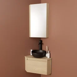 Meuble lave-mains d'angle à suspendre l.36,5 x H.28 x P.36,5 cm, effet bois, Homesight Noma