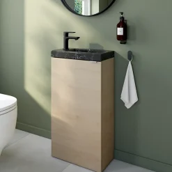 Meuble lave-mains effet chêne l.44 cm Imandra + plan vasque effet marbre noir, GoodHome