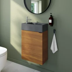 Meuble lave-mains effet noyer l.44 cm Imandra + plan vasque béton gris, GoodHome