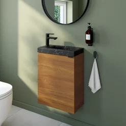 Meuble lave-mains effet noyer l.44 cm Imandra + plan vasque effet marbre noir, GoodHome
