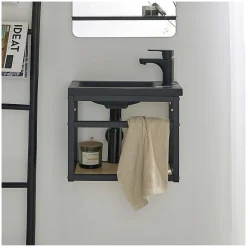 Meuble lave-mains gain de place avec vasque résine 40x32.5cm