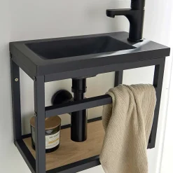 Meuble lave-mains gain de place avec vasque résine 40x32.5cm