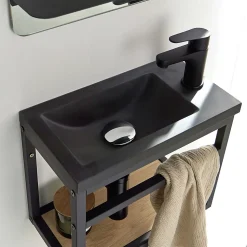 Meuble lave-mains gain de place avec vasque résine 40x32.5cm