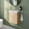 Meuble lave-mains Java effet chêne clair et jute l.44 cm + plan vasque lave-mains effet marbre blanc