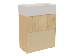 Meuble lave-mains Java effet chêne clair et jute l.44 cm + plan vasque lave-mains béton moucheté Homesight