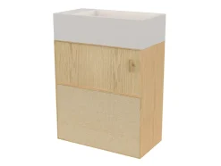 Meuble lave-mains Java effet chêne clair et jute l.44 cm + plan vasque lave-mains béton moucheté Homesight