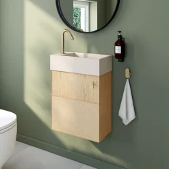Meuble lave-mains Java effet chêne clair et jute l.44 cm + plan vasque lave-mains béton moucheté Homesight