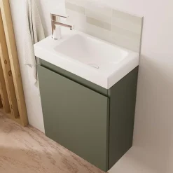Meuble lave-mains LISA + robinet chromé + miroir rectangulaire