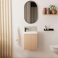 Meuble lave-mains LISA + robinet noir + miroir ovale