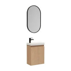 Meuble lave-mains LISA + robinet noir + miroir ovale