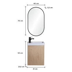 Meuble lave-mains LISA + robinet noir + miroir ovale
