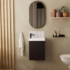 Meuble lave-mains LISA + robinet noir + miroir ovale