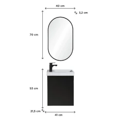 Meuble lave-mains LISA + robinet noir + miroir ovale
