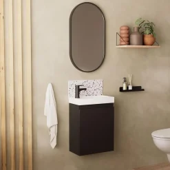 Meuble lave-mains LISA + robinet noir + miroir ovale