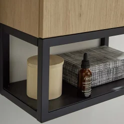 Meuble lave-mains NOVA décor chêne suspendu + miroir rectangulaire