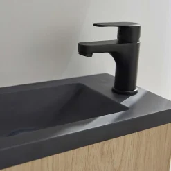 Meuble lave-mains NOVA suspendu métal et bois avec vasque en résine 40x50cm