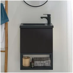 Meuble lave-mains NOVA suspendu métal et bois avec vasque en résine 40x50cm
