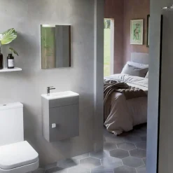 Meuble lave-mains SAFIA avec vasque et miroir - Gris