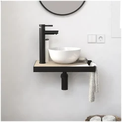 Meuble lave-mains SOHO avec porte serviette, vasque blanche et robinet