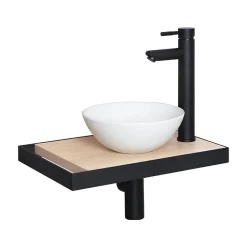Meuble lave-mains SOHO avec porte serviette, vasque blanche et robinet