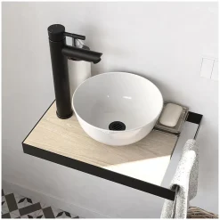 Meuble lave-mains SOHO avec porte serviette, vasque blanche et robinet