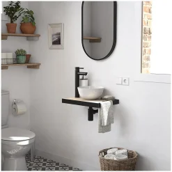 Meuble lave-mains SOHO avec porte serviette, vasque blanche et robinet