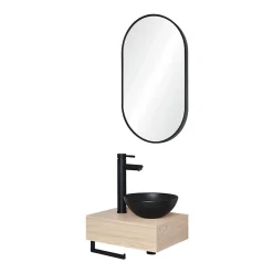 Meuble lave-mains SOHO plan épais vasque noire + miroir